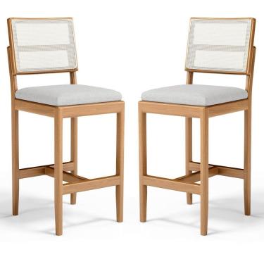 Imagem de Kit Com 2 Banqueta Milena Madeira Maciça Assento Estofado Encosto De Tela Sintética