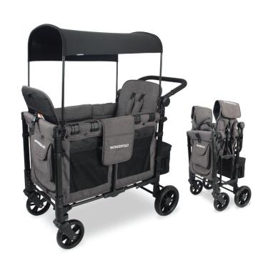 Imagem de Carrinho de Passeio para 2 Crianças Multifuncional com Cobertura Removível e Dobramento, até 90 kg, WONDERFOLD W2, Cinza Carvão