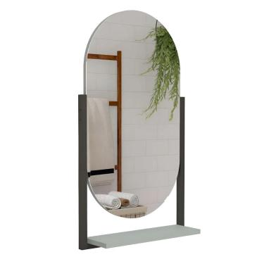 Imagem de Espelheira C/ Prateleira Aço Decorat. P/ Banheiro Pistache