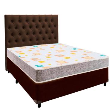 Imagem de Cama + Box Marrom E Colchão D20 Casal - D20 Inducol + Cabeceira