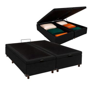 Imagem de Cama Box Bau Queen Blindado Nature Preto 158x198