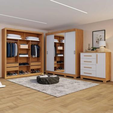 Imagem de Conjunto Para Quarto Guarda Roupa Cômoda E Closet Freijó/off White Amoudi Móveis Freijó/off White