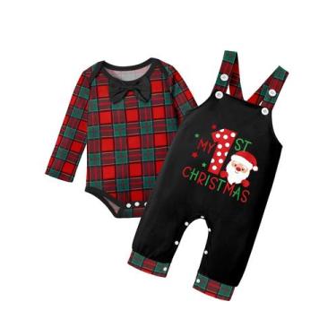 Imagem de Roupa de Natal para menino, macacão xadrez BAVADER