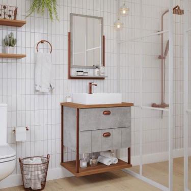 Imagem de Armário de Banheiro Uni 60cm 2 Gavetas C/ Espelheira 100% Mdf Cimento/