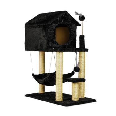 Imagem de Arranhador para Gatos Casa Dois Andares com Rede e Brinquedo Cat Londo