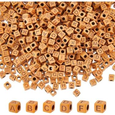 Imagem de 1000 peças de contas de plástico 6 mm imitação de madeira cubo contas alfabeto pingentes quadrados soltos pingentes de furo grande para pulseira, colar, brinco, fabricação de joias