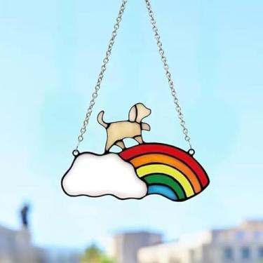 Imagem de Apanhador solar de acrílico colorido, apanhador solar memorial para decoração de janela pendurada, arte de parede com lua crescente, arco-íris, presente de simpatia para animais de estimação e