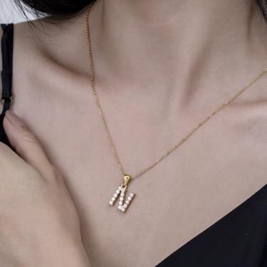 Imagem de Colar com pingente de cristal banhado a ouro 18 K - joia com monograma de strass para presentes personalizados e uso diário, F, Aço inoxidável, Sem Pedra Preciosa