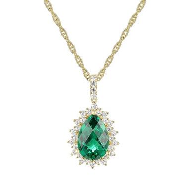 Imagem de Tirafina Pingente de prata esterlina e safira branca sintética com corrente de 45,7 cm, pedra de 30 x 20 cm, Gema, Esmeralda sintética