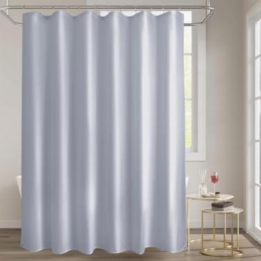 Imagem de Forro de cortina de chuveiro de tecido, forro de cortina de chuveiro cinza com 2 ímãs, 187 x 182 cm, forro de tecido de poliéster impermeável, 85 g/m2, fácil instalação, lavável na máquina, azul cinza