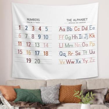 Imagem de Tapeçaria de números do alfabeto boho, decoração de sala de aula boho, tapeçaria de aprendizagem de números ABC, cobertor de parede para sala de jogos, sala de aula, pré-escola, 127 x 152 cm