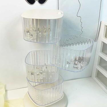 Imagem de Cryfokt Transparente Rotativo Acessórios de Cabelo Organizador Durável 4 Camadas Caixa de Armazenamento de Jóias para Armazenamento de Grampo de Cabelo Uso Doméstico (Branco)
