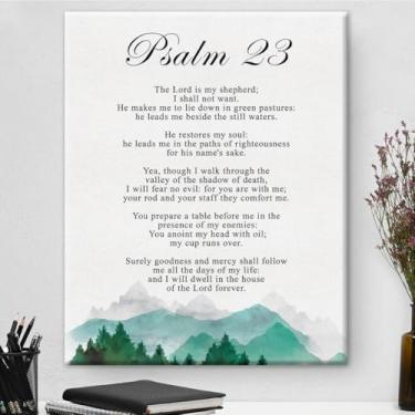Imagem de Arte de parede em tela cristã Salmo 23 the Lord is My Shepherd Impressão em tela escritura positiva pintura em tela para casa quarto decoração de parede emoldurada presente de batismo 20 x 25 cm
