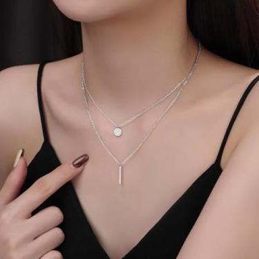 Imagem de Colar geométrico moderno com tiras longas, zircão, circular, camada dupla, simples, corrente de clavícula para mulheres, Small, Latão, Sem Pedra Preciosa