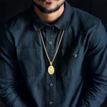 Imagem de Colar para homens e mulheres, pingente de fé de aço inoxidável, Sebastian, machados, cruz, árvore da vida, pingente religioso, minúsculo, colar com pingente de fé, One Size, Aço inoxidável, Sem Pedra