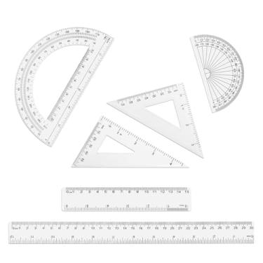 Imagem de Conjunto de 6 réguas, régua reta de 30 e 15 cm, transferidor, régua de triângulo, régua transparente, conjunto geométrico, ferramentas de medição para escola, sala de aula, escritório, estudante, casa