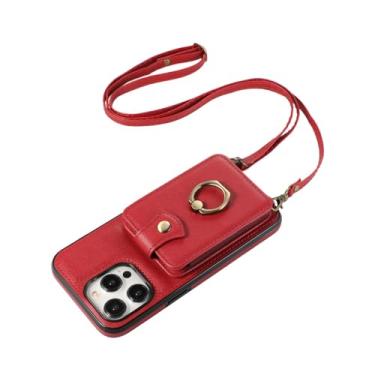 Imagem de Capa de telefone tipo carteira crossbody com anel para iPhone 15 14 Plus 13 12 Mini 11 Pro XS Max XR XS X 7 8 SE2020, vermelha, para iPhone 7Plus (8Plus