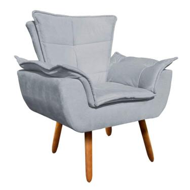 Imagem de Poltrona Opala Suede Cinza Pés Palito Castanho Drossi