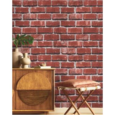 Imagem de Fititem Papel de parede de tijolo vermelho descasque e cole papel de contato para parede falso 3D tijolo autoadesivo papel de parede rústico removível para lareira cozinha quarto banheiro impermeável