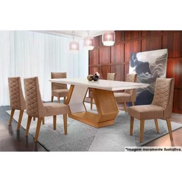 Imagem de Sala De Jantar Completa Alvorada C- Tampo Madeirado C- Vidro 180x90cm E 6 Cadeiras Dafne Imbuia-chocolate Capuccino - Rufato