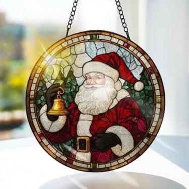 Imagem de Bimkole Vitral de Natal para pendurar na janela - Decoração de janela interna ou porta de Papai Noel - Decoração de apanhador de sol feito à mão para jardim, casa, presentes de Natal e aniversário 19