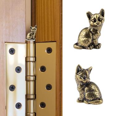 Imagem de UFURMATE Cabeça de dobradiça, decoração de casa, 2 peças, latão magnético, dobradiça de gatinho, enfeite decorativo criativo de latão, dobradiças de gatinho, ímãs de cabeça, ornamentos para gatos