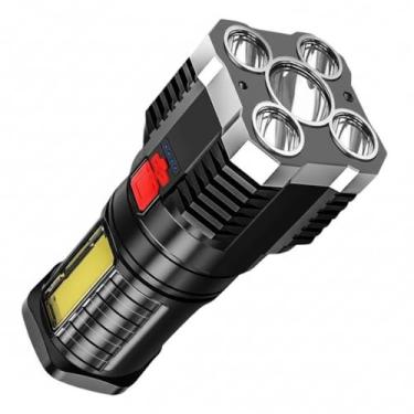 Imagem de Lanterna LED Recarregável com 5 LEDs de Alta Potência, Proteção IPX4, Bateria Recarregável, Corpo em Metal, Design Prateado, Bivolt, para Camping e Emergências