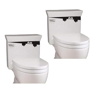 Imagem de 2 peças preto 3D vaso sanitário monstro engraçado decoração de assento de banheiro adesivo removível arte de parede decalques de tampa de vaso sanitário