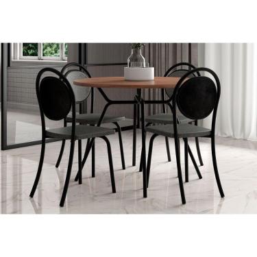 Imagem de Conjunto Mesa Sala Jantar 1588 Com Tampo Madeirado 100cm E 4 Cadeiras 1738 Preto Carraro