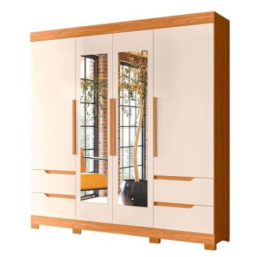 Imagem de Guarda Roupa Vivacce Casal 4 Portas Com Espelho Albatroz Carvalho Grife/off White