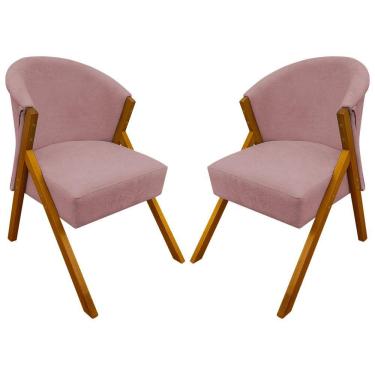 Imagem de Kit 2 Poltronas Decorativa Para Sala You Bouclê Premium Braça Amadeirada Rosê Bouclé