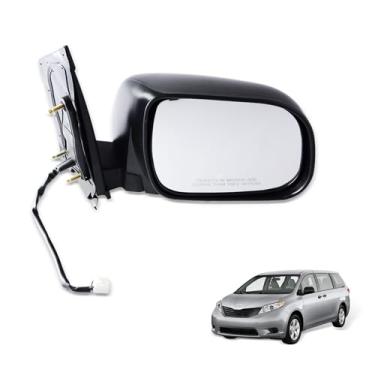 Imagem de GrteRokky Espelho retrovisor elétrico do lado do passageiro com aquecido, compatível com Toyota Sienna 2004-2010, retrovisor, preto, dobrável, preto, traseiro, retrovisor, para 87910AE020 TO1321205