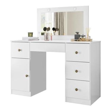 Imagem de Penteadeira Camarim Sonhos Com Porta E 5 Gavetas Branco Moval Branco