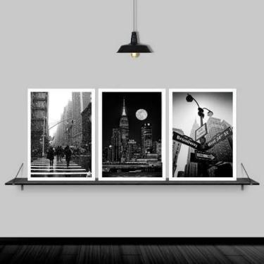 Imagem de Kit 3 Quadros Fotografias New York 24X18Cm Moldura Branca - Quadros On
