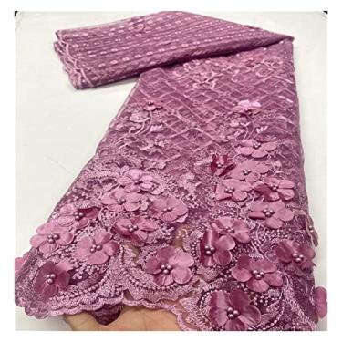 Imagem de HYUWANGYU Tecido de renda africana tecido de renda bordado nigeriano 3D tecidos de renda tule francês tecido de renda com contas para vestuário e suprimentos de artesanato DIY (cor: 1, comprimento: 5