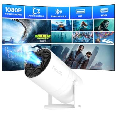 Imagem de Mini projetor portátil 4K 1080p com projeção suportada, projetor inteligente de filmes com suporte rotativo de 180°, correção de pedra angular automática, compatível com TV Stick, HDMI, USB, laptop