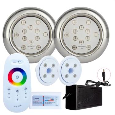 Imagem de Kit Iluminação Piscina Hidraled, 2 Refletores LED RGB Inox 18W, 2 Nichos para piscina de Vinil, Controle Remoto Touch, IP68