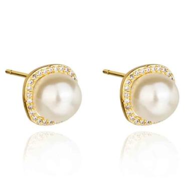 Imagem de FLORA BRINCO FOLHEADO A OURO 18K PEROLA ZIRCÔNIA CRAVEJADA (DOURADO)