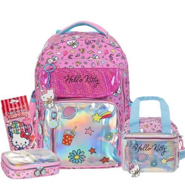 Imagem de Kit Mochila Costas Hello Kitty Brilho Juvenil Rosa Xeryus