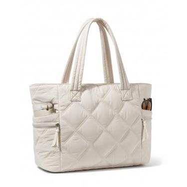 Imagem de Prite Sacola acolchoada para mulheres, bolsa acolchoada leve com zíper, bolsa de ginástica para enfermeira e trabalho de viagem, Bege, Large