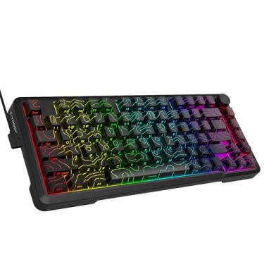 Imagem de E-YOOSO Teclado mecânico para jogos 75% com fio, som cremoso, interruptores lineares pré-lubrificados de troca quente, estrutura de junta, controle de botão, retroiluminação RGB, personalizado
