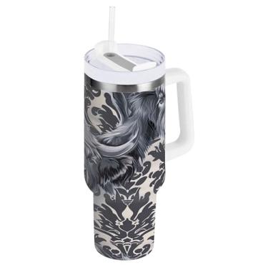 Imagem de xigua Copo Highland Cow de 850 g com tampa e canudo, aço inoxidável de vácuo duplo isolado garrafa de água esportiva suporte para copo de café de viagem à prova de vazamento para bebida gelada