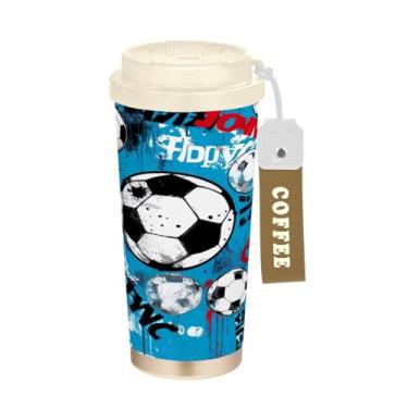 Imagem de Blueangle Caneca de café de viagem com isolamento de futebol azul - copo de aço inoxidável à prova de derramamento e vazamento para acampamento e ar livre, garrafa de água reutilizável de 500 ml com