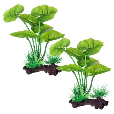 Imagem de Xelsluthe Pacote com 2 plantas de seda para aquário artificial, planta de aquário de 15 cm, rede de folhas de betta, plantas de aquário de seda com base de madeira flutuante para acessórios de aquário