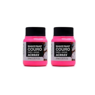 Imagem de Kit 2 Tintas Couro Acrilex Shake Paint Rosa 537 37ml Para Sapatos Jaquetas Bolsas Personalização Restauração Couro Natural Sintético Alta Aderência Durável