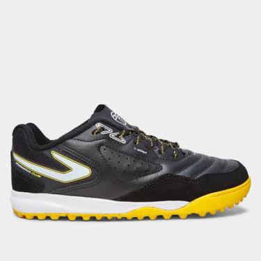 Imagem de Chuteira Society Topper Dominator Club V Unissex, Preto, Amarelo, 38