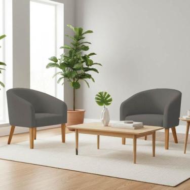 Imagem de Poltrona Sala Decorativa Kit 2 Stella Pé Madeira Trapézio Castanho Lin