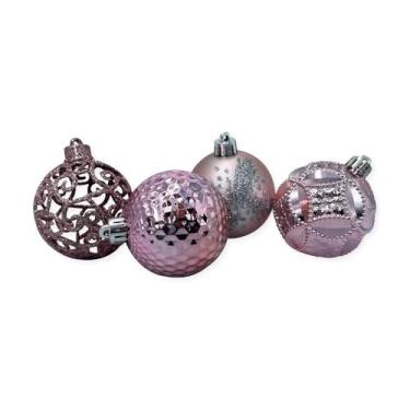 Imagem de Kit Bolas Natalinas para Decoração de Árvores, Rosé, 24 Peças, 6cm de Diâmetro, Plástico, com Glitter e Texturas Variadas