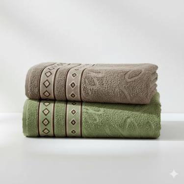 Imagem de Kit Toalha de Banho 2 Pçs 100% Algodão 350 g/m2 150cm x 75cm Hipoalergênica - Barra Decoratica, Luxo, Toque Macio e alta absorção