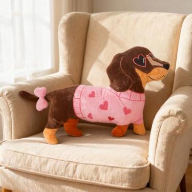 Imagem de QIONG MENG Travesseiro de Dachshund para Dia dos Namorados Weiner Dog Stuffed Animal Dachshund Presentes para Mulheres Amigas e Família